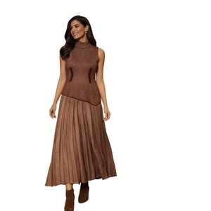 DAGMAR Metallic Knit Mock Neck Sleeveless Pleated Maxi Dress Size M